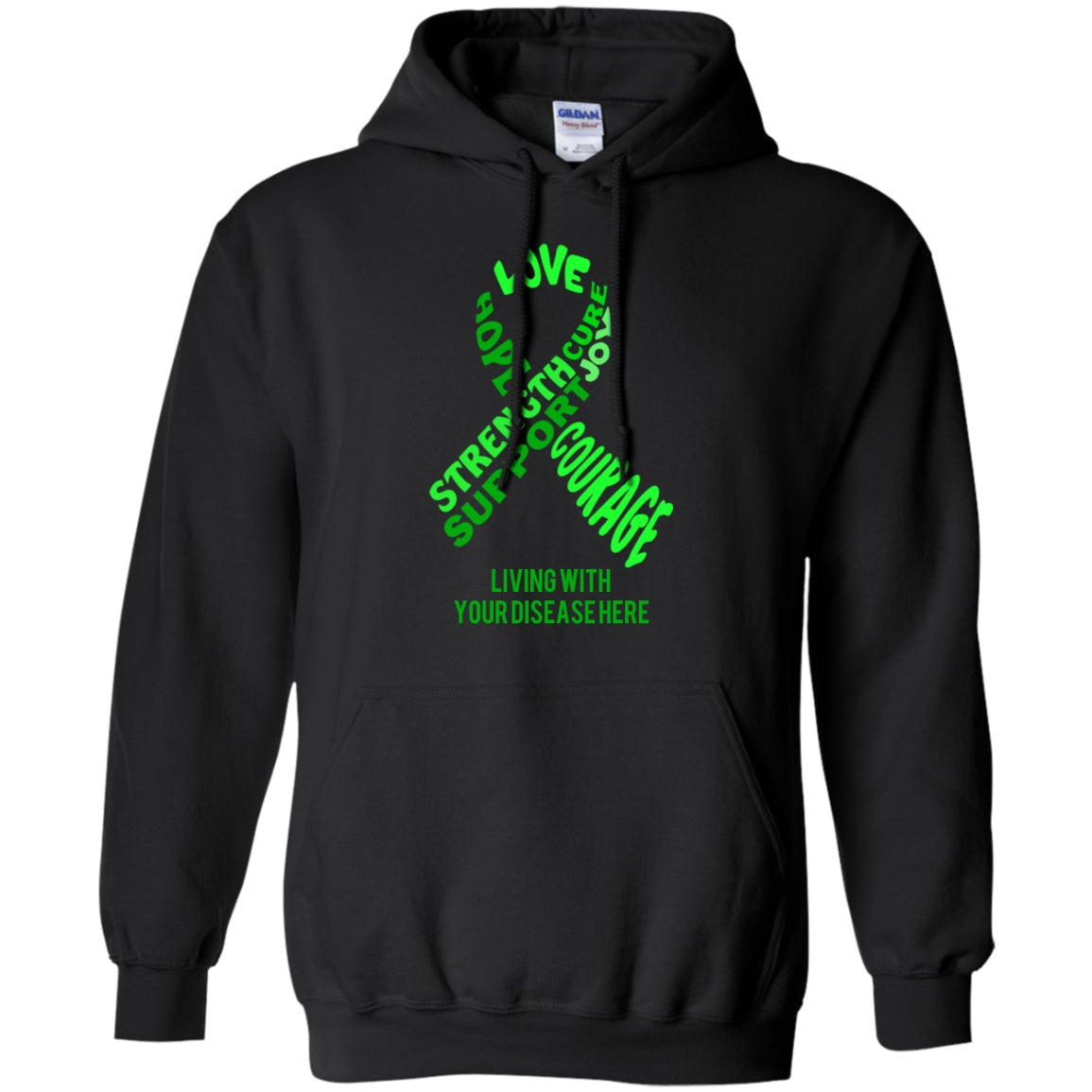 Customisable Green Awareness Ribbon With Words Pullover Hoodie 8 oz. - The Unchargeables