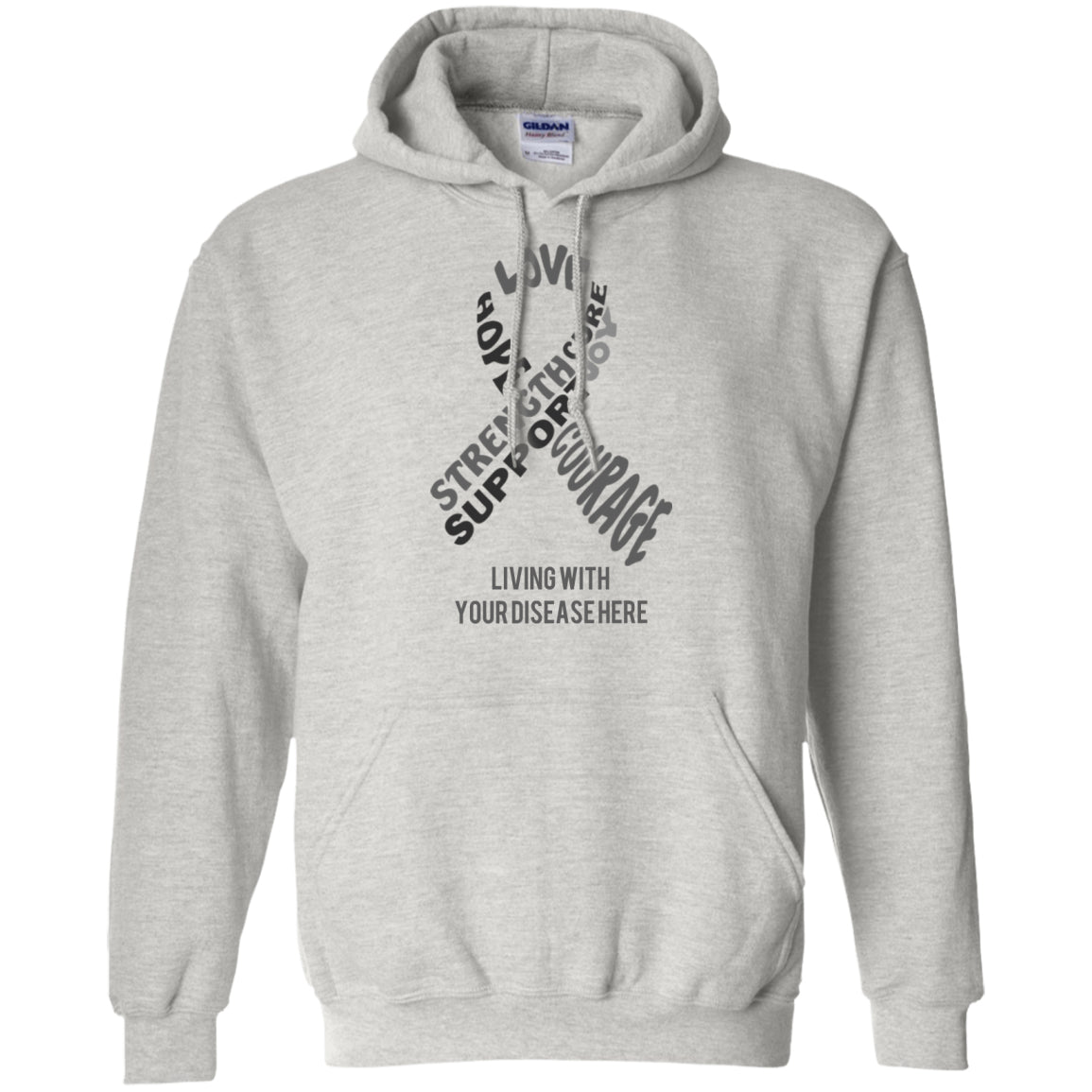 Customisable Grey Awareness Ribbon With Words Pullover Hoodie 8 oz. - The Unchargeables