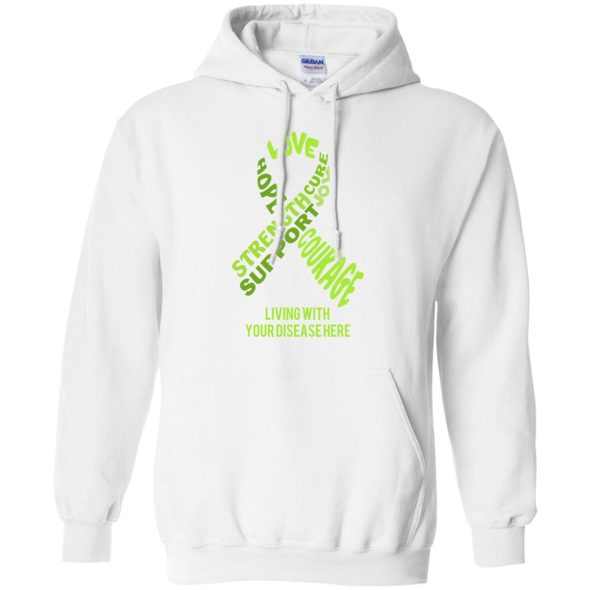 Customisable Lime Green Awareness Ribbon With Words Pullover Hoodie 8 oz. - The Unchargeables