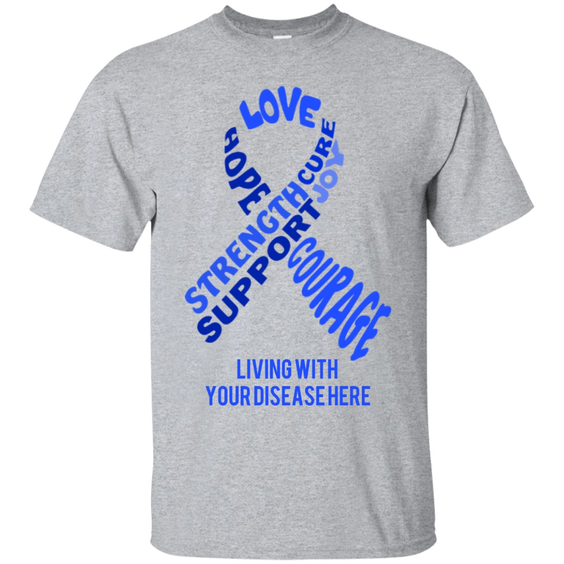 Customisable Blue Awareness Ribbon With Words Unisex Shirt - The Unchargeables