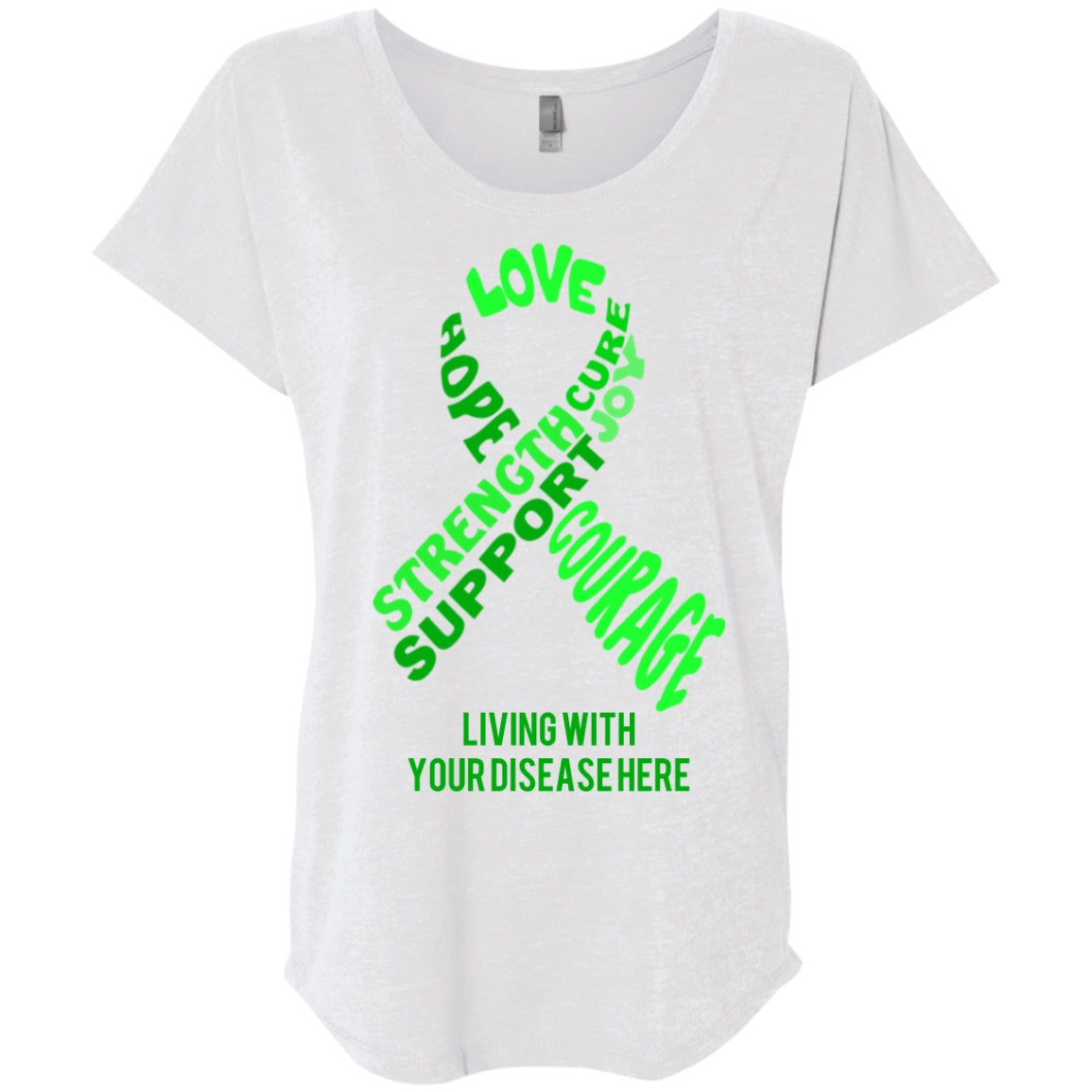 Customisable Green Awareness Ribbon With Words Dolman Sleeve - The Unchargeables
