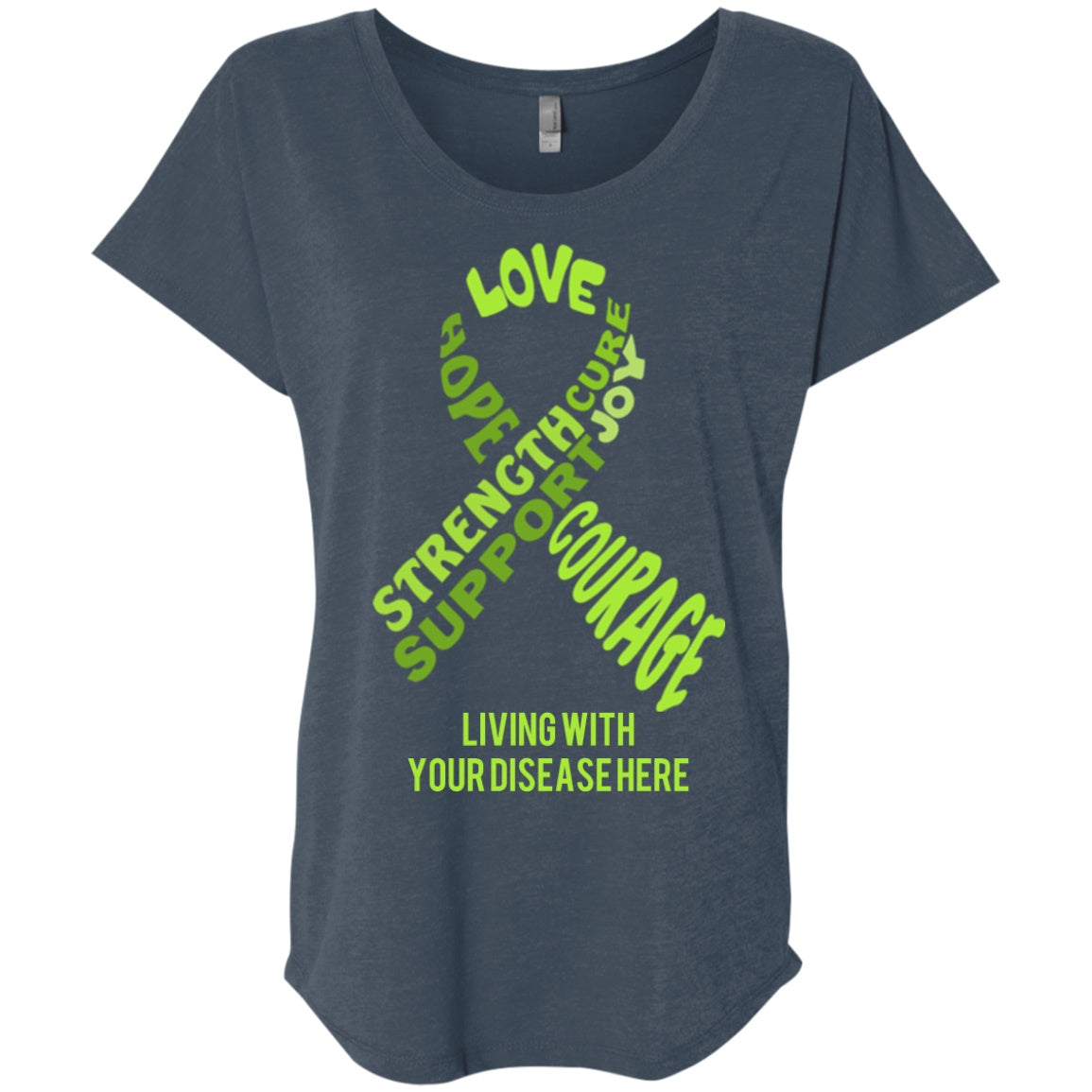 Customisable Lime Green Awareness Ribbon With Words Dolman Sleeve - The Unchargeables
