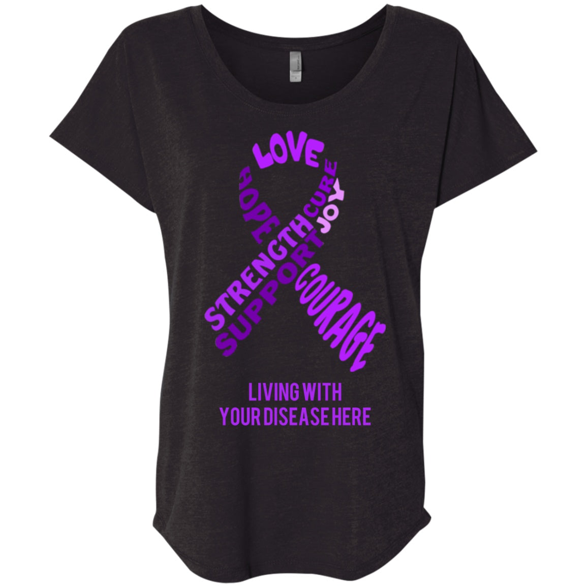 Customisable Purple Awareness Ribbon With Words Dolman Sleeve - The Unchargeables