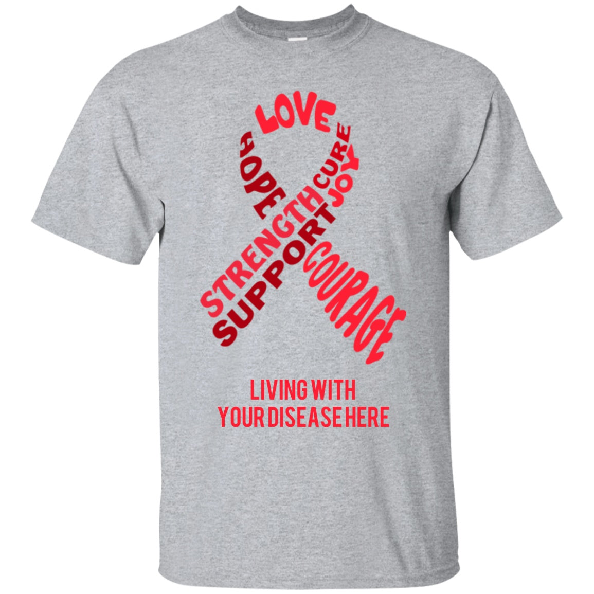 Customisable Red Awareness Ribbon With Words Unisex Shirt - The Unchargeables