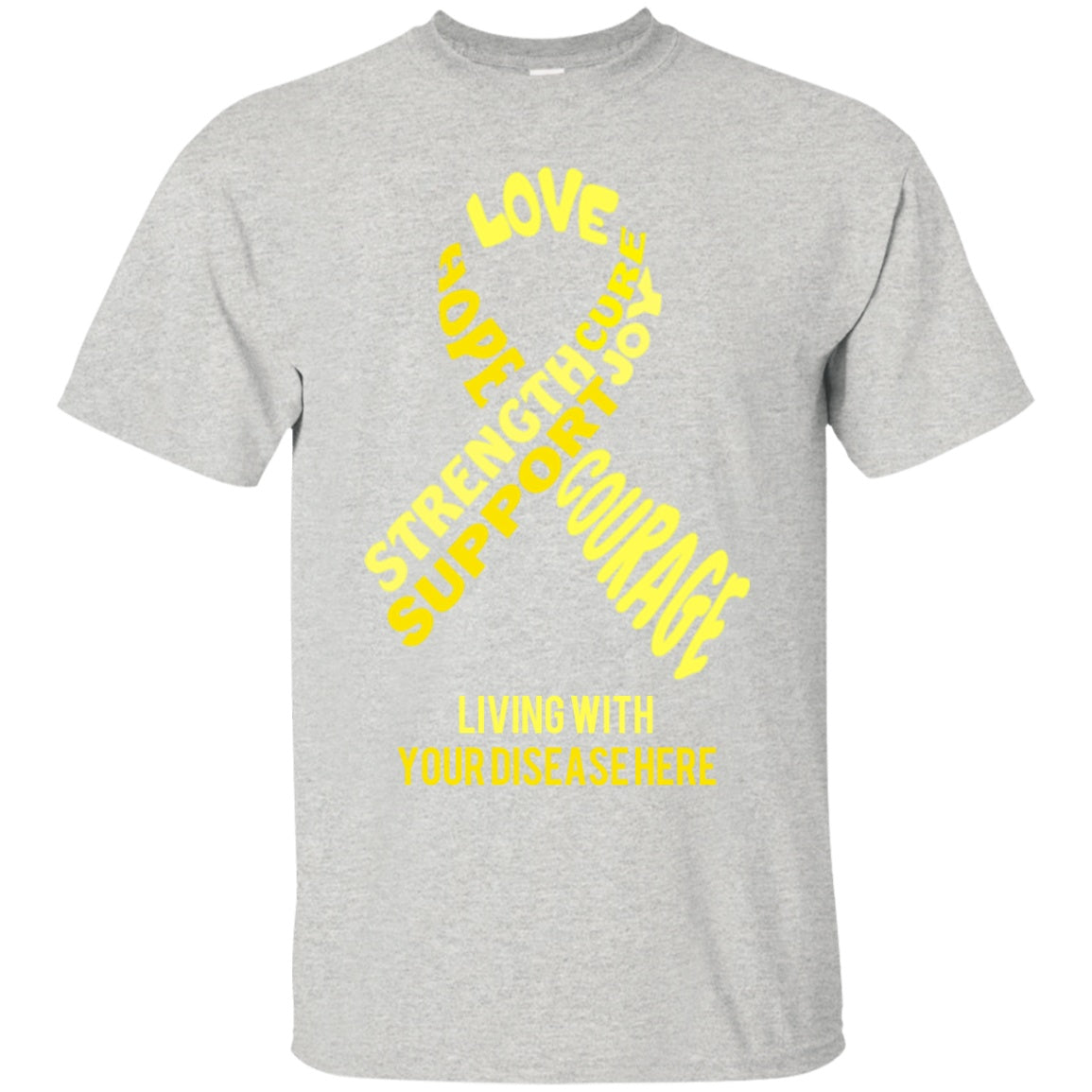 Customisable Yellow Awareness Ribbon With Words Unisex Shirt - The Unchargeables