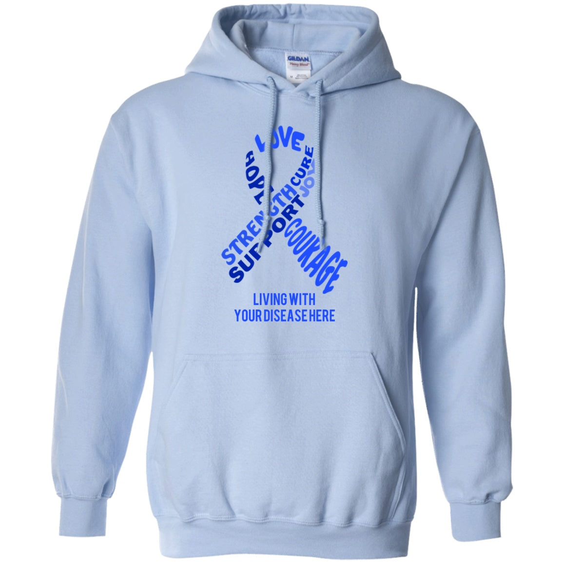 Customisable Blue Awareness Ribbon With Words Pullover Hoodie 8 oz. - The Unchargeables