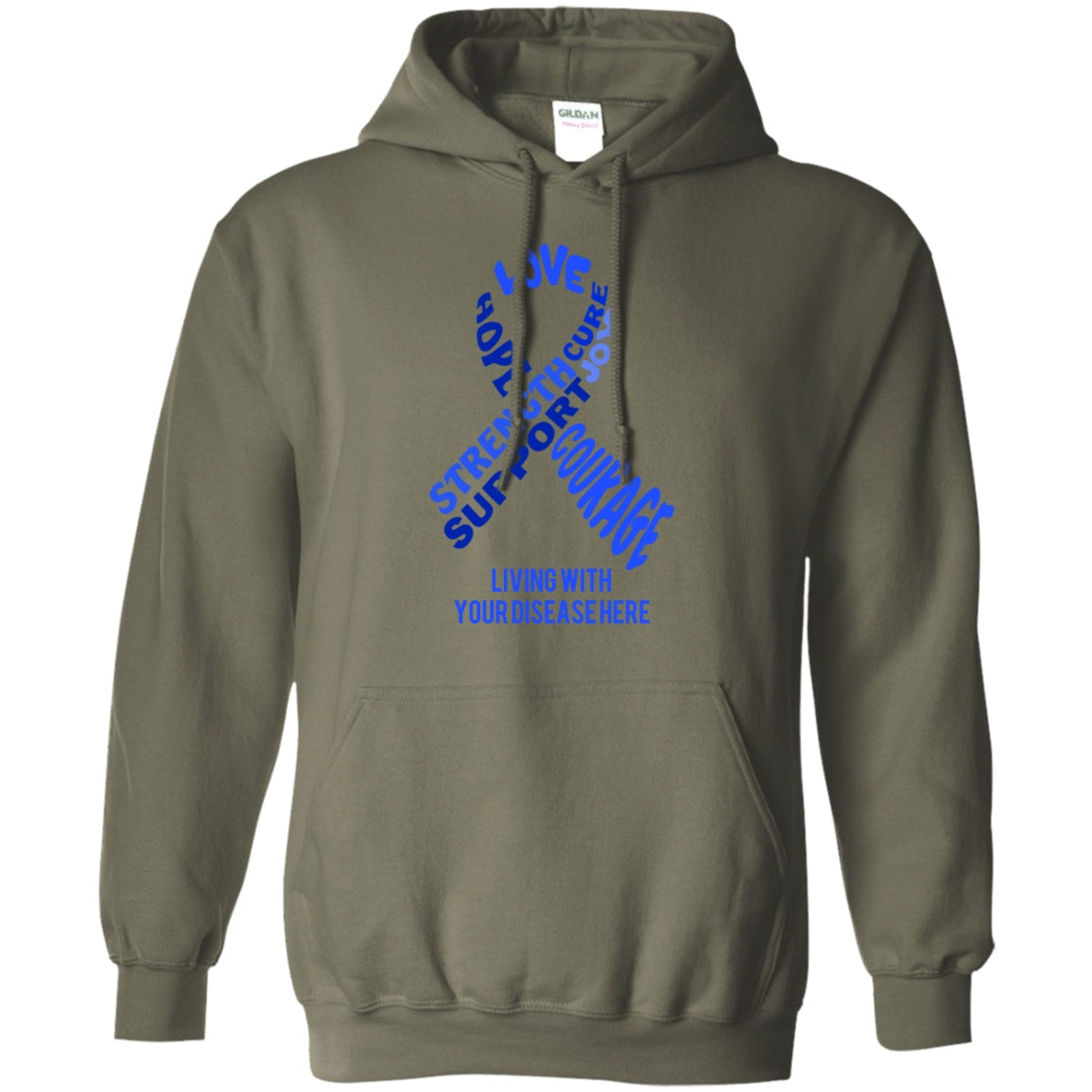 Customisable Blue Awareness Ribbon With Words Pullover Hoodie 8 oz. - The Unchargeables