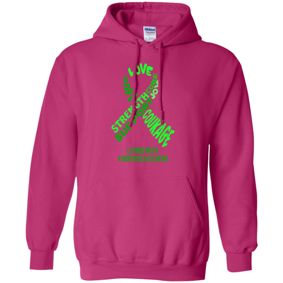 Customisable Green Awareness Ribbon With Words Pullover Hoodie 8 oz. - The Unchargeables