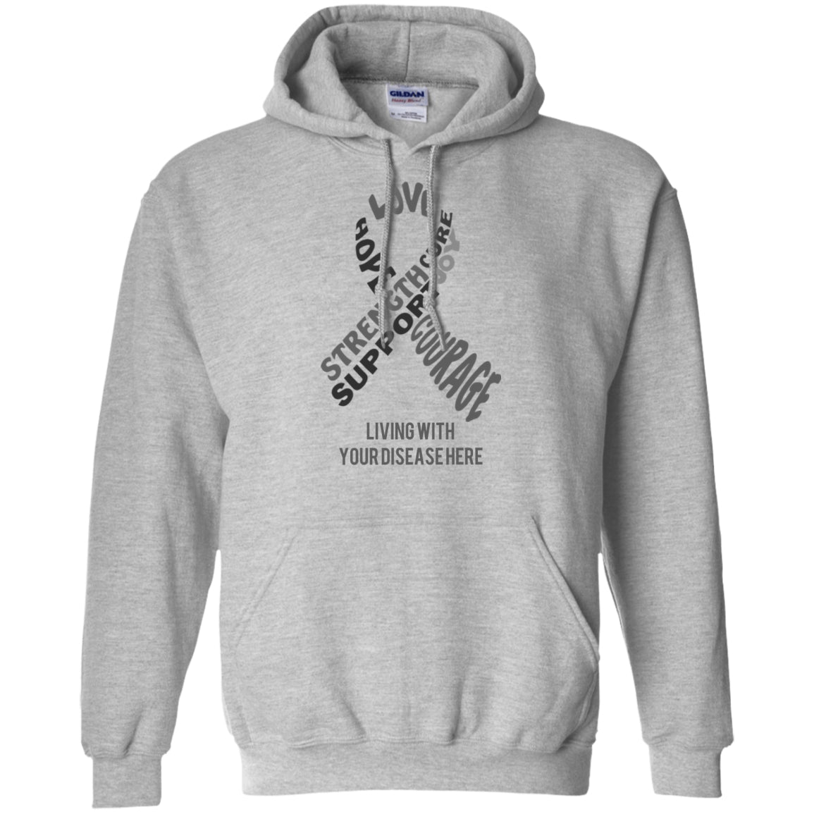 Customisable Grey Awareness Ribbon With Words Pullover Hoodie 8 oz. - The Unchargeables