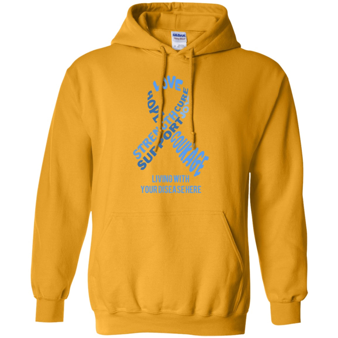 Customisable Light Blue Awareness Ribbon With Words Pullover Hoodie 8 oz. - The Unchargeables