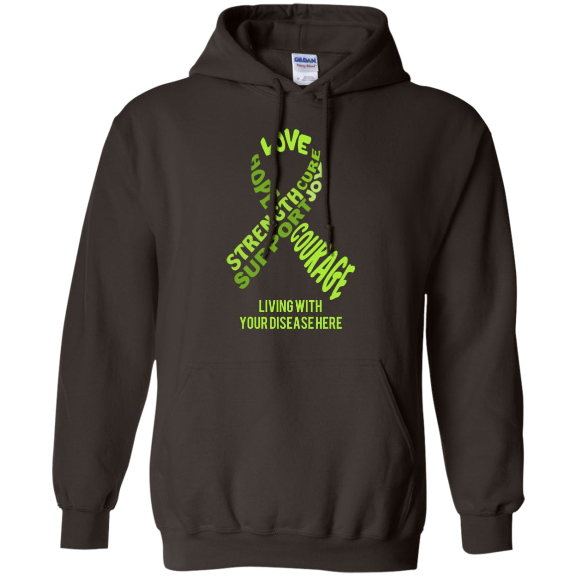 Customisable Lime Green Awareness Ribbon With Words Pullover Hoodie 8 oz. - The Unchargeables