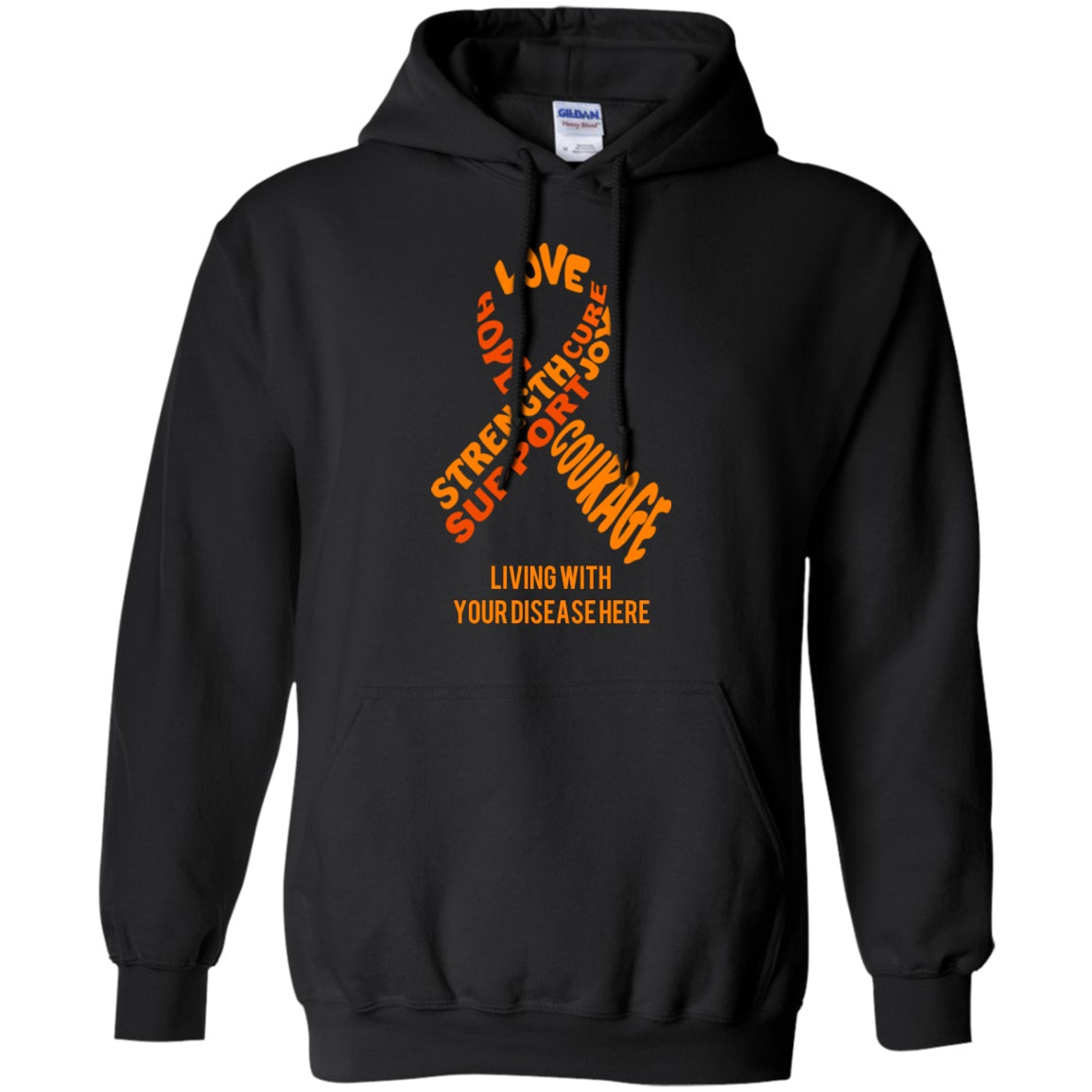 Customisable Orange Awareness Ribbon With Words Pullover Hoodie 8 oz. - The Unchargeables