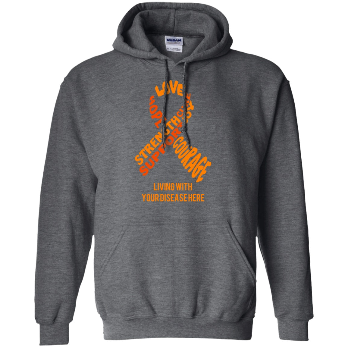 Customisable Orange Awareness Ribbon With Words Pullover Hoodie 8 oz. - The Unchargeables