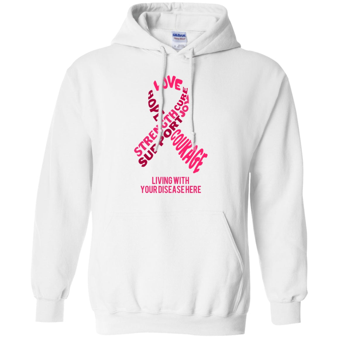 Customisable Pink Awareness Ribbon With Words Pullover Hoodie 8 oz. - The Unchargeables