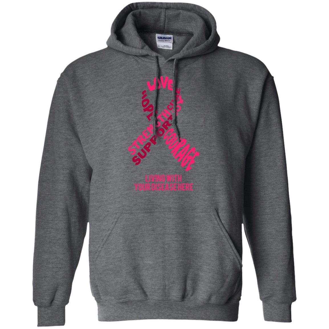 Customisable Pink Awareness Ribbon With Words Pullover Hoodie 8 oz. - The Unchargeables