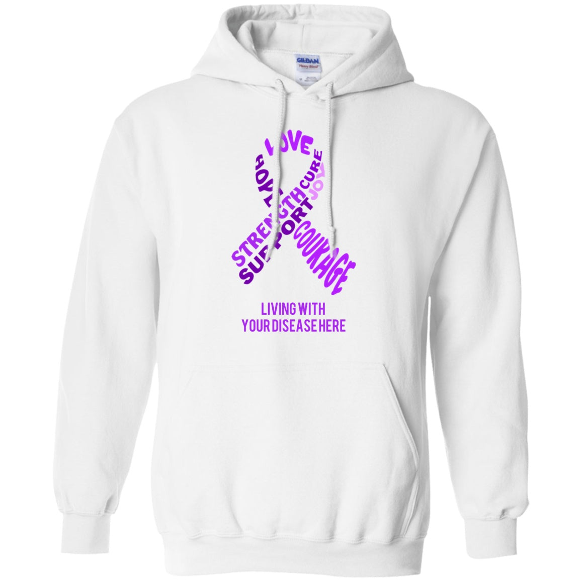 Customisable Purple Awareness Ribbon With Words Pullover Hoodie 8 oz. - The Unchargeables