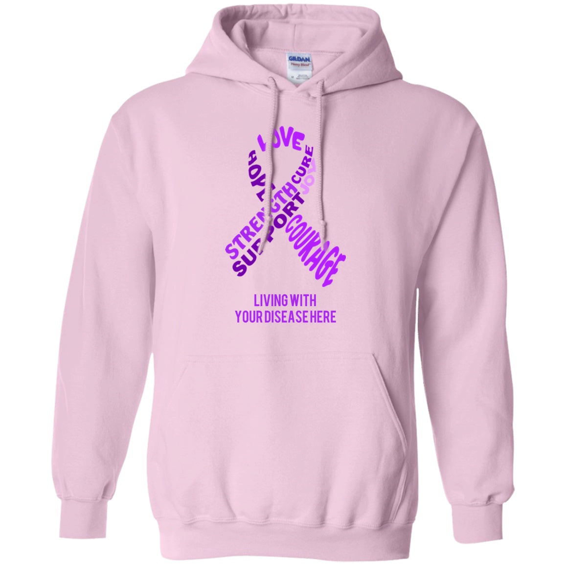 Customisable Purple Awareness Ribbon With Words Pullover Hoodie 8 oz. - The Unchargeables