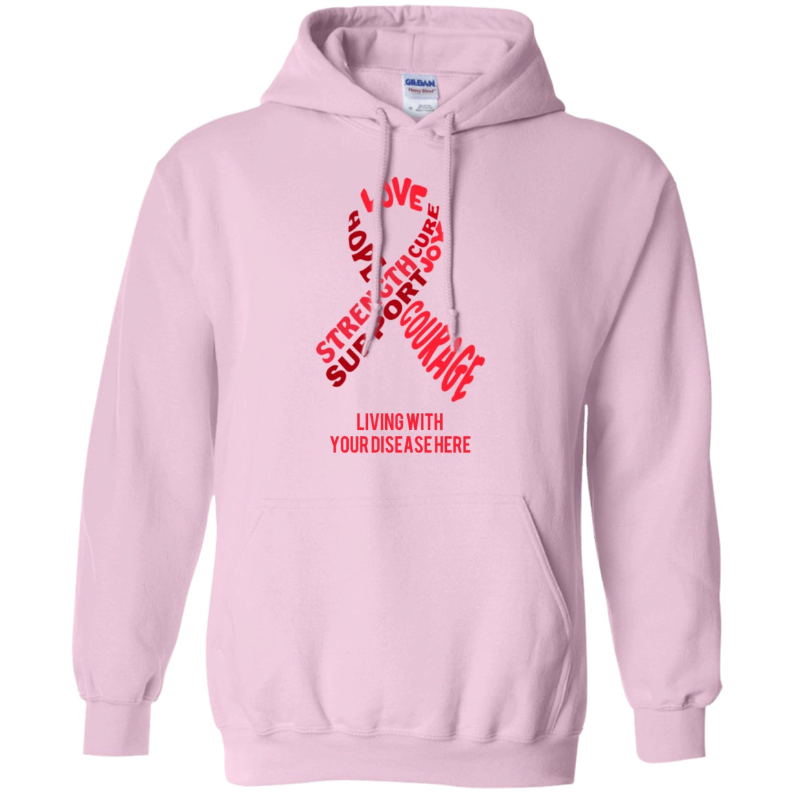 Customisable Red Awareness Ribbon With Words Pullover Hoodie 8 oz. - The Unchargeables