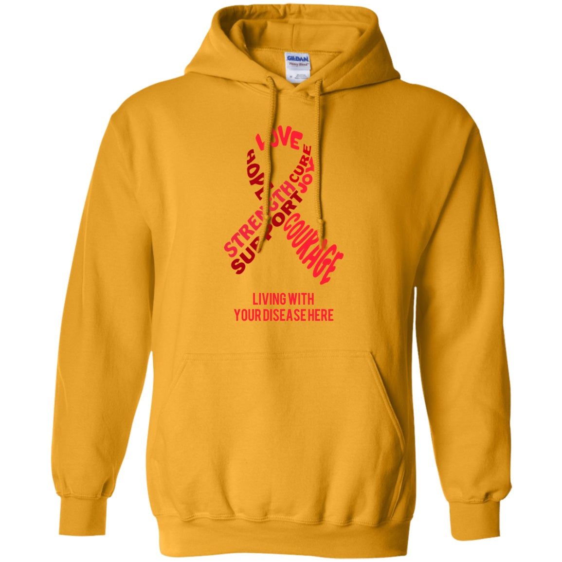 Customisable Red Awareness Ribbon With Words Pullover Hoodie 8 oz. - The Unchargeables