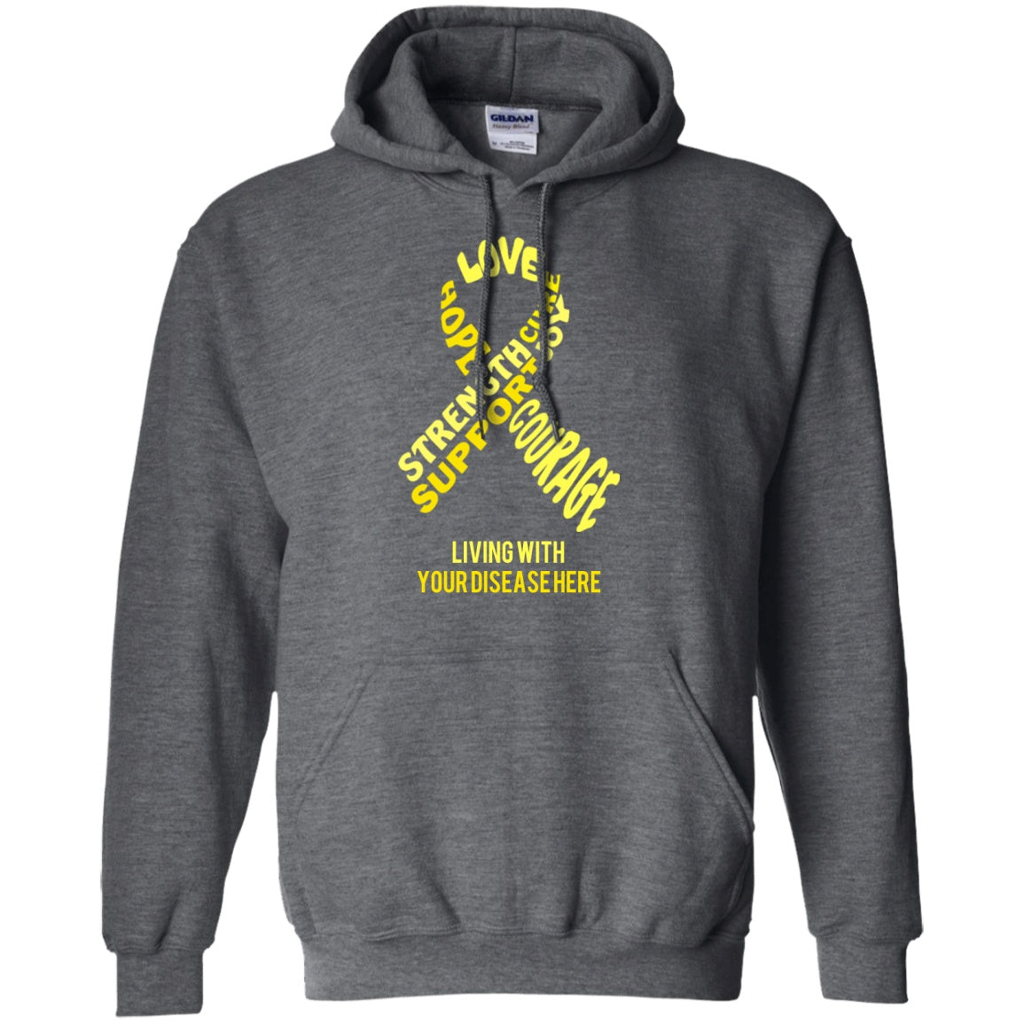 Customisable Yellow Awareness Ribbon With Words Pullover Hoodie 8 oz. - The Unchargeables