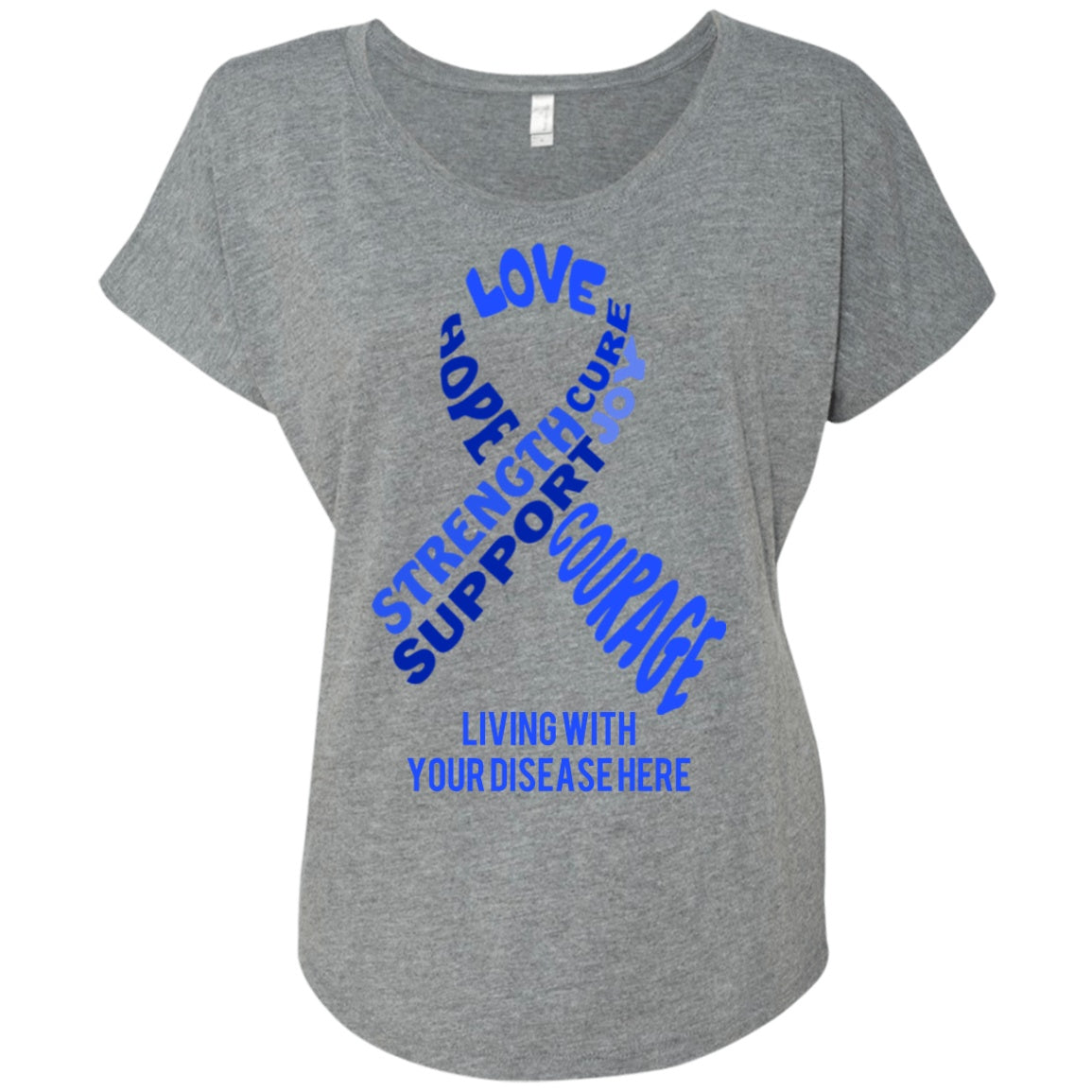Customisable Blue Awareness Ribbon With Words Dolman Sleeve - The Unchargeables