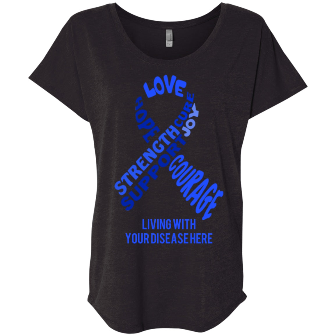 Customisable Blue Awareness Ribbon With Words Dolman Sleeve - The Unchargeables