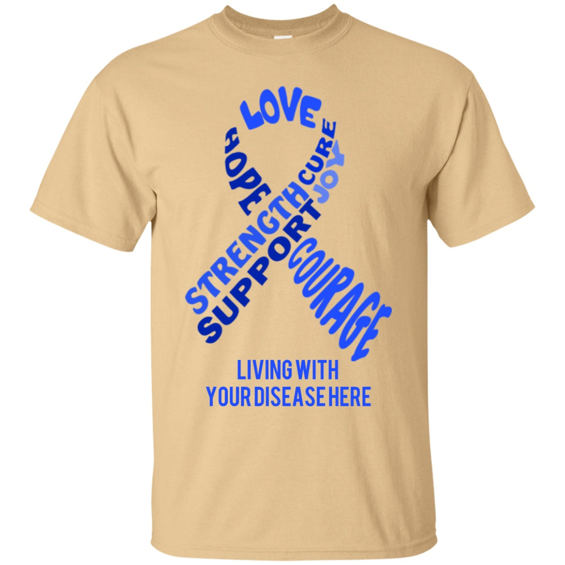 Customisable Blue Awareness Ribbon With Words Unisex Shirt - The Unchargeables