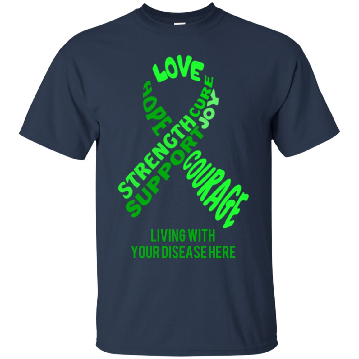 Customisable Green Awareness Ribbon With Words Unisex Shirt - The Unchargeables