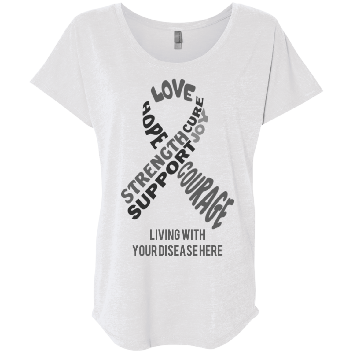 Customisable Grey Awareness Ribbon With Words Dolman Sleeve - The Unchargeables