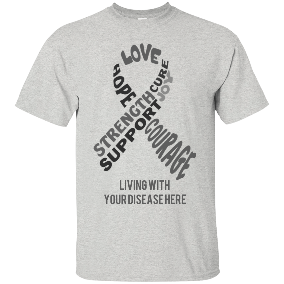 Customisable Grey Awareness Ribbon With Words Unisex Shirt - The Unchargeables