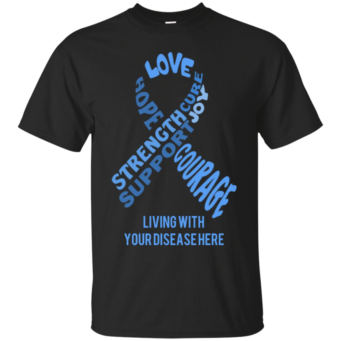 Customisable Light Blue Awareness Ribbon With Words Unisex Shirt - The Unchargeables