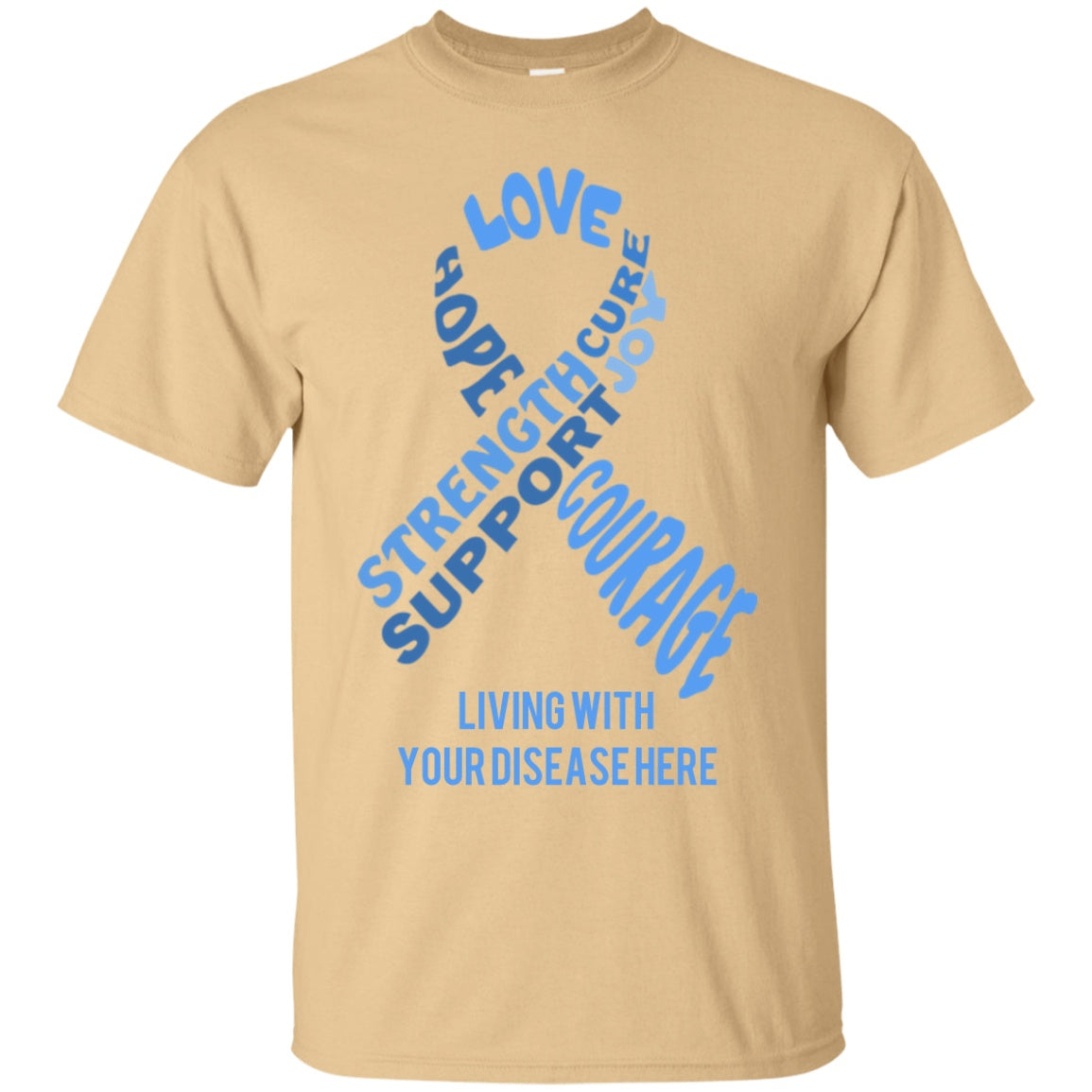 Customisable Light Blue Awareness Ribbon With Words Unisex Shirt - The Unchargeables