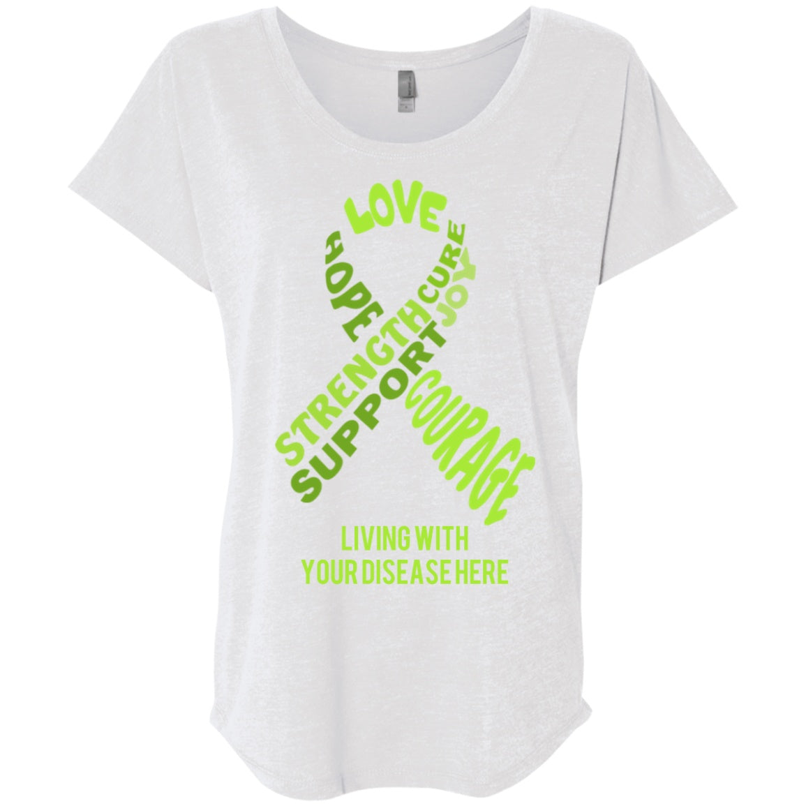 Customisable Lime Green Awareness Ribbon With Words Dolman Sleeve - The Unchargeables