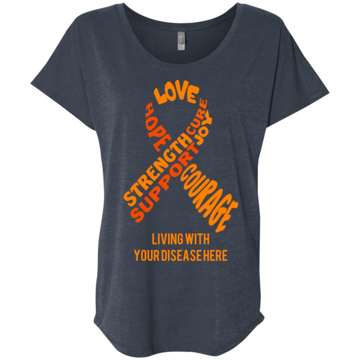 Customisable Orange Awareness Ribbon With Words Dolman Sleeve - The Unchargeables
