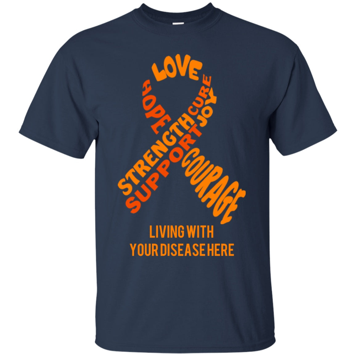 Customisable Orange Awareness Ribbon With Words Unisex Shirt - The Unchargeables