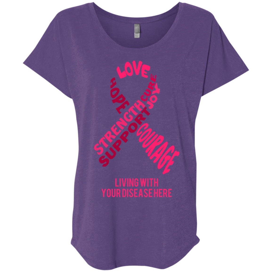 Customisable Pink Awareness Ribbon With Words Dolman Sleeve - The Unchargeables