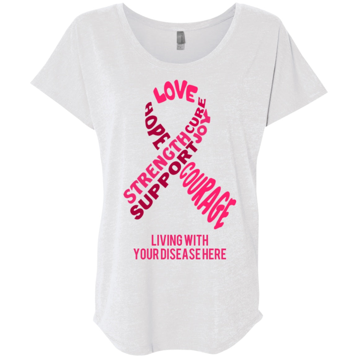 Customisable Pink Awareness Ribbon With Words Dolman Sleeve - The Unchargeables