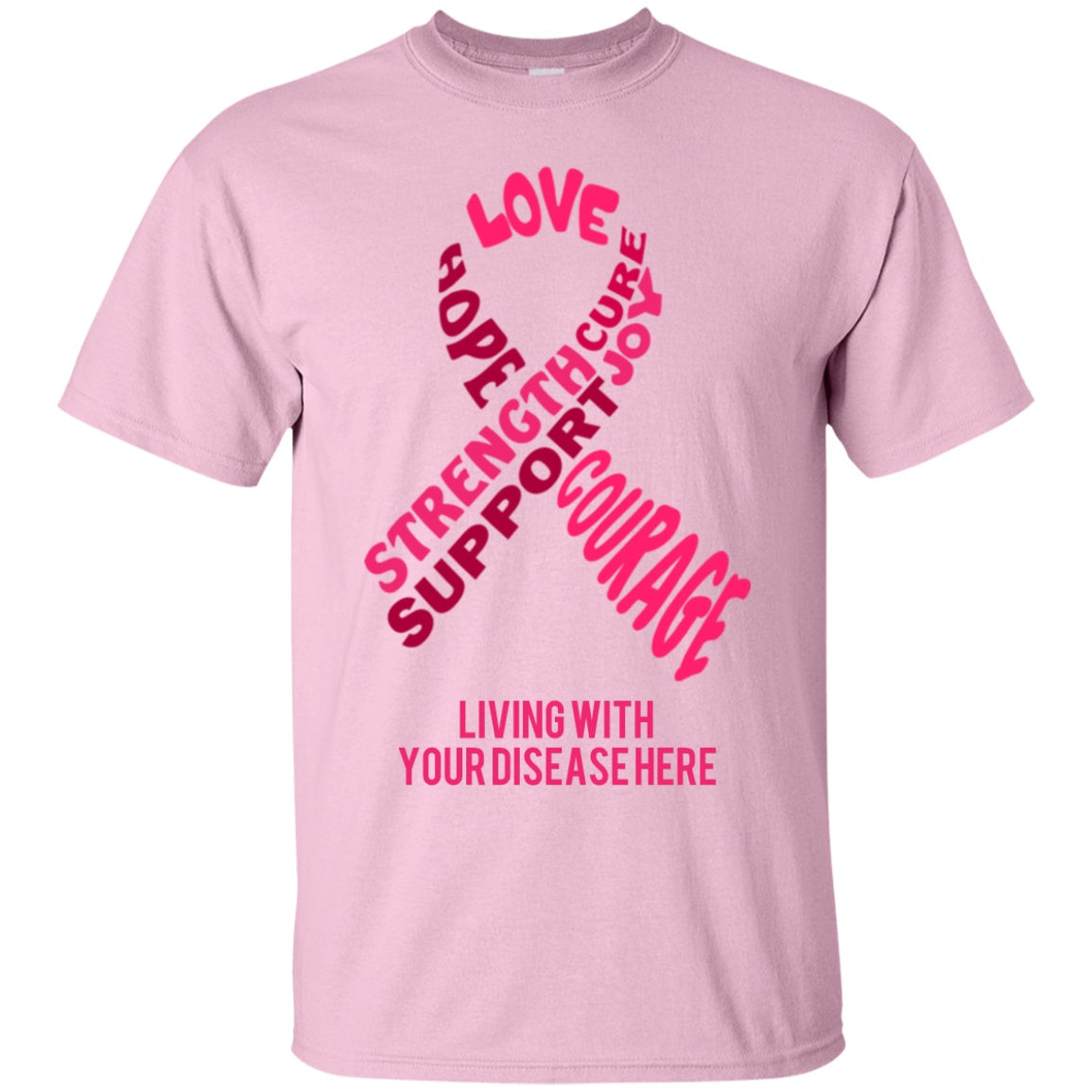 Customisable Pink Awareness Ribbon With Words Unisex Shirt - The Unchargeables