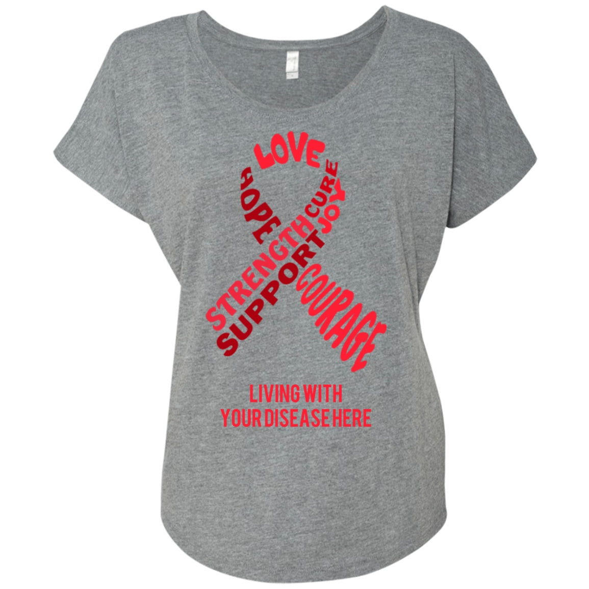 Customisable Red Awareness Ribbon With Words Dolman Sleeve - The Unchargeables
