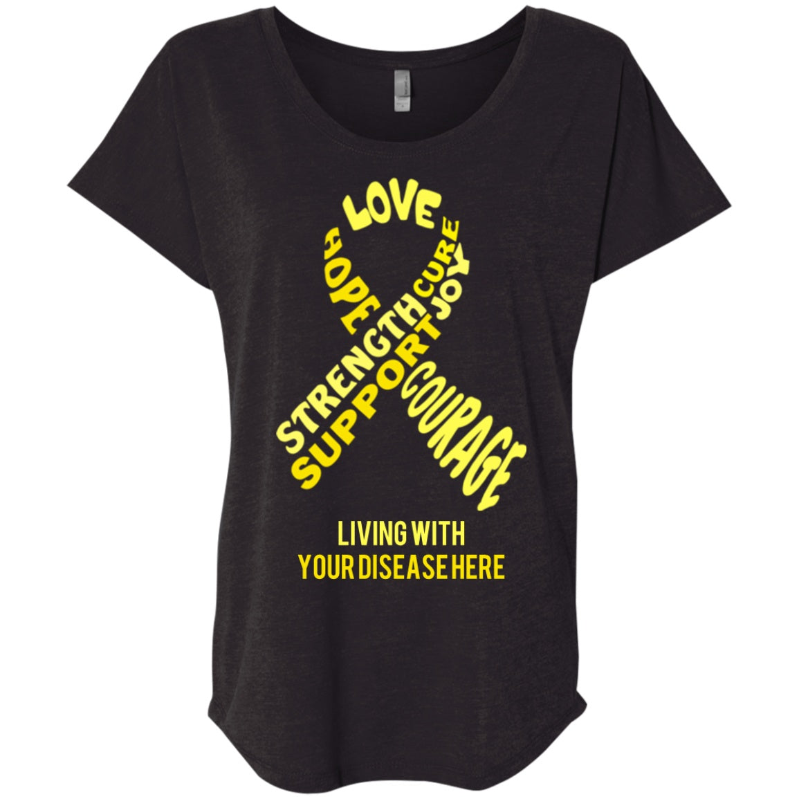 Customisable Yellow Awareness Ribbon With Words Dolman Sleeve - The Unchargeables
