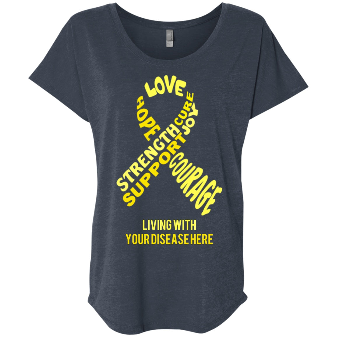 Customisable Yellow Awareness Ribbon With Words Dolman Sleeve - The Unchargeables