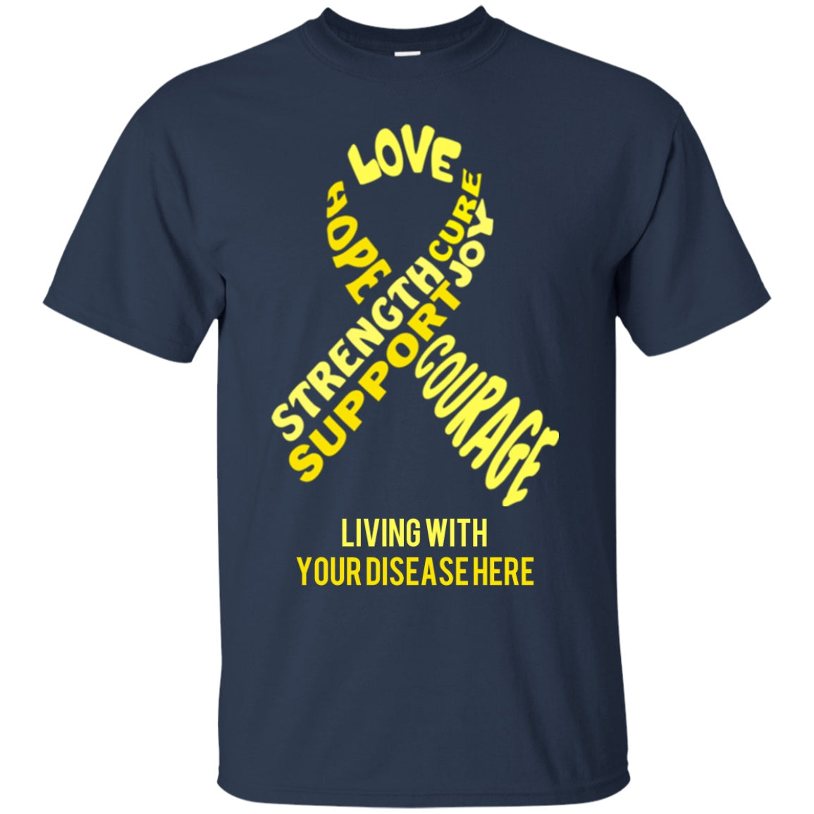 Customisable Yellow Awareness Ribbon With Words Unisex Shirt - The Unchargeables